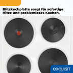Freistehender Elektroherd EH9-3-090weiss, 50 cm breit, 48 l Backofen mit 4 Kochplatten und Energieklasse A, inkl. Grillrost und Backblech