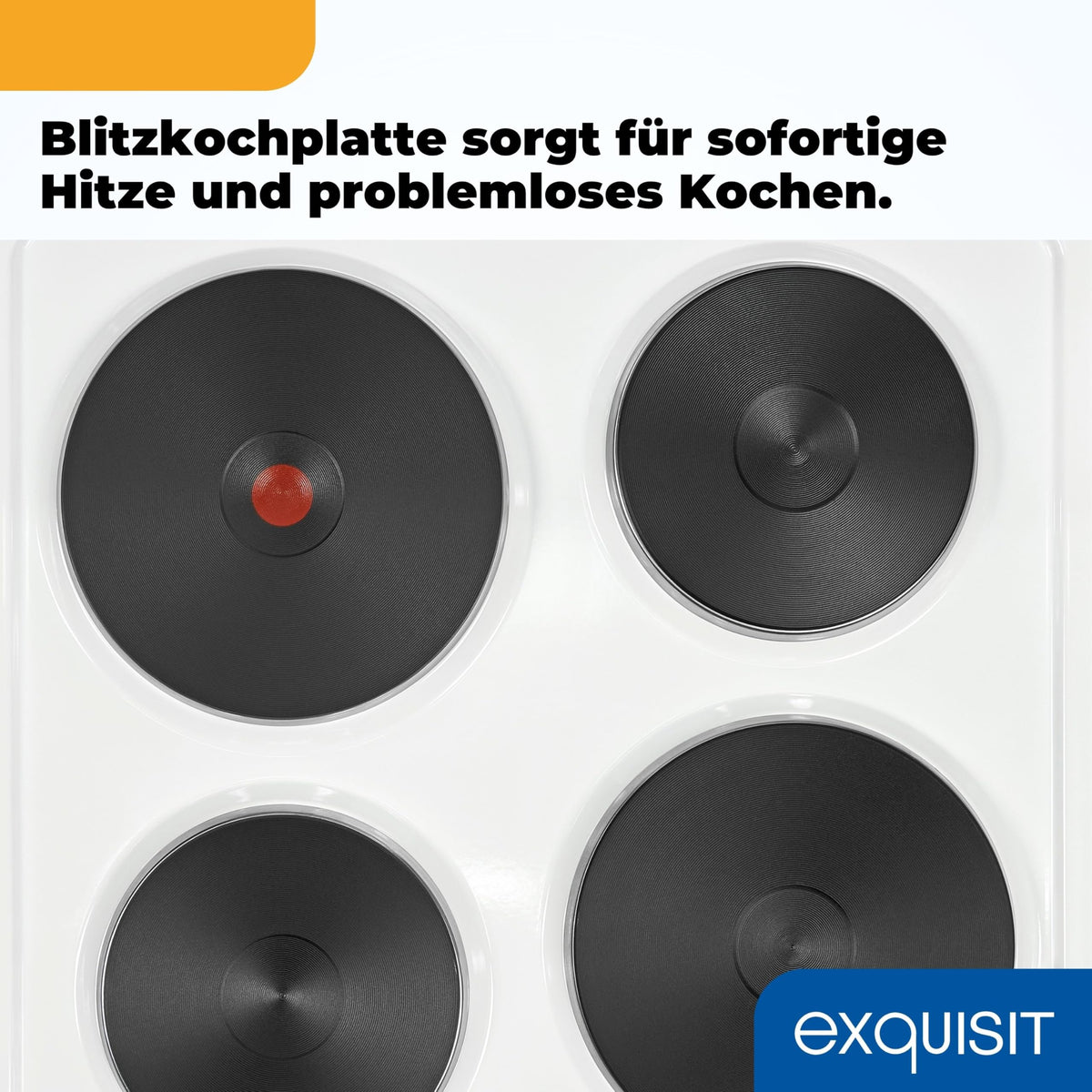 Freistehender Elektroherd EH9-3-090weiss, 50 cm breit, 48 l Backofen mit 4 Kochplatten und Energieklasse A, inkl. Grillrost und Backblech