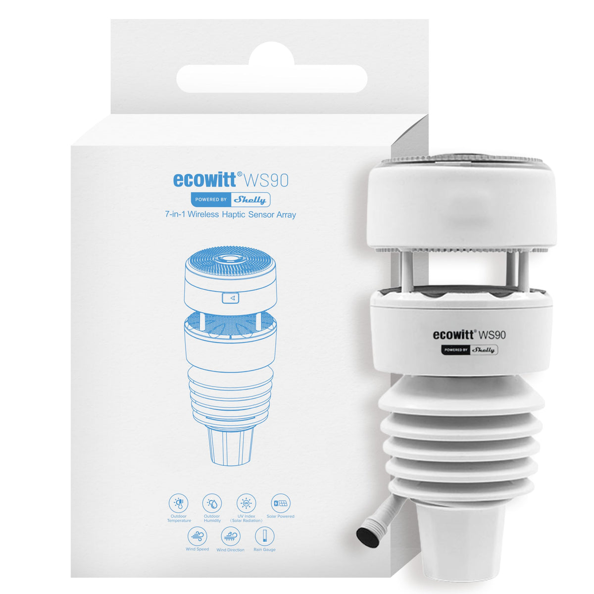 7-in-1 Smart Wetterstation WS90 mit Bluetooth und Zigbee, solarbetrieben, IPX5, für Echtzeit-Wetterdaten