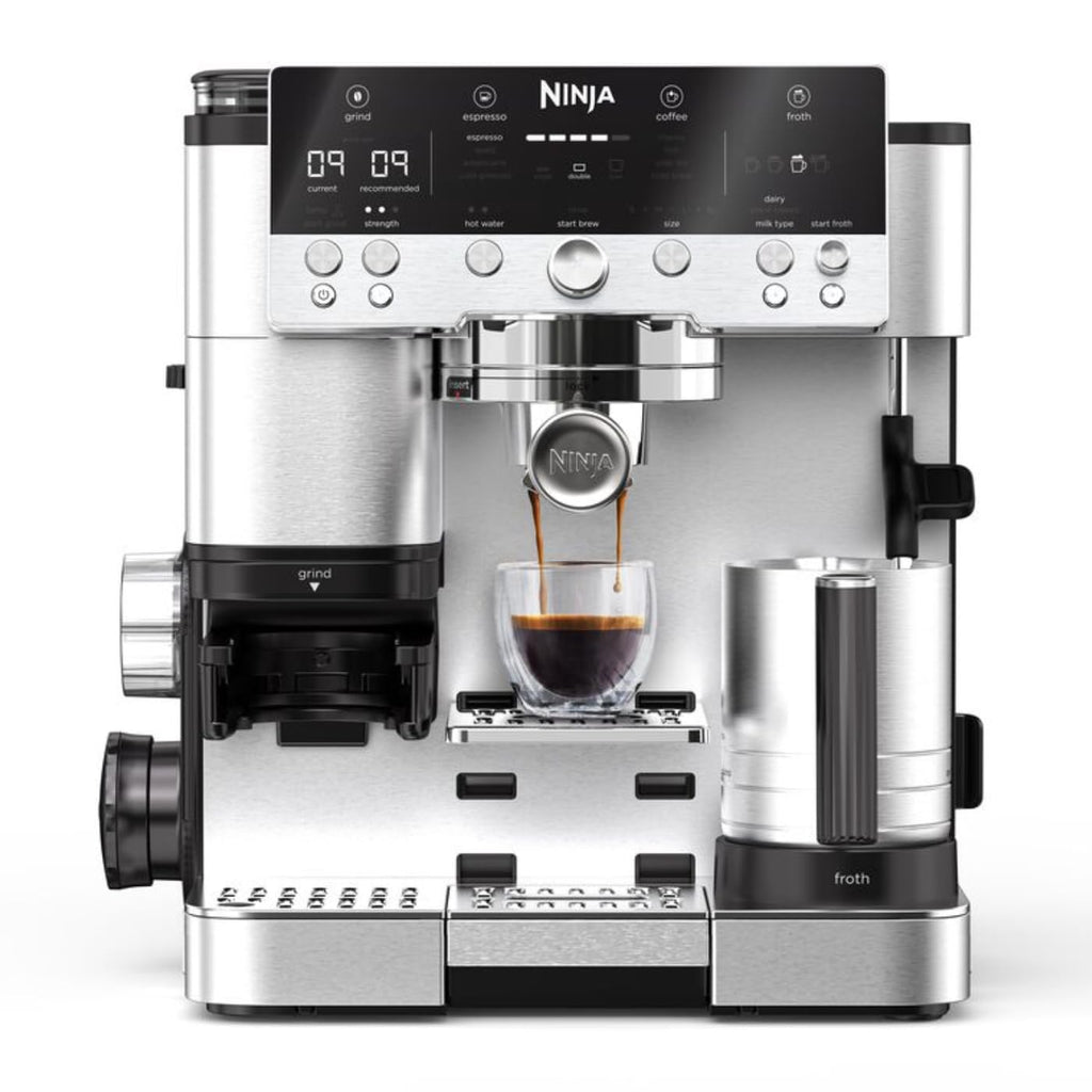 3-in-1-Kaffeemaschine mit Mahlwerk und Milchaufschäumer, Espresso-, Cold-Brew- und Filterkaffee, 1,5 L, Silber
