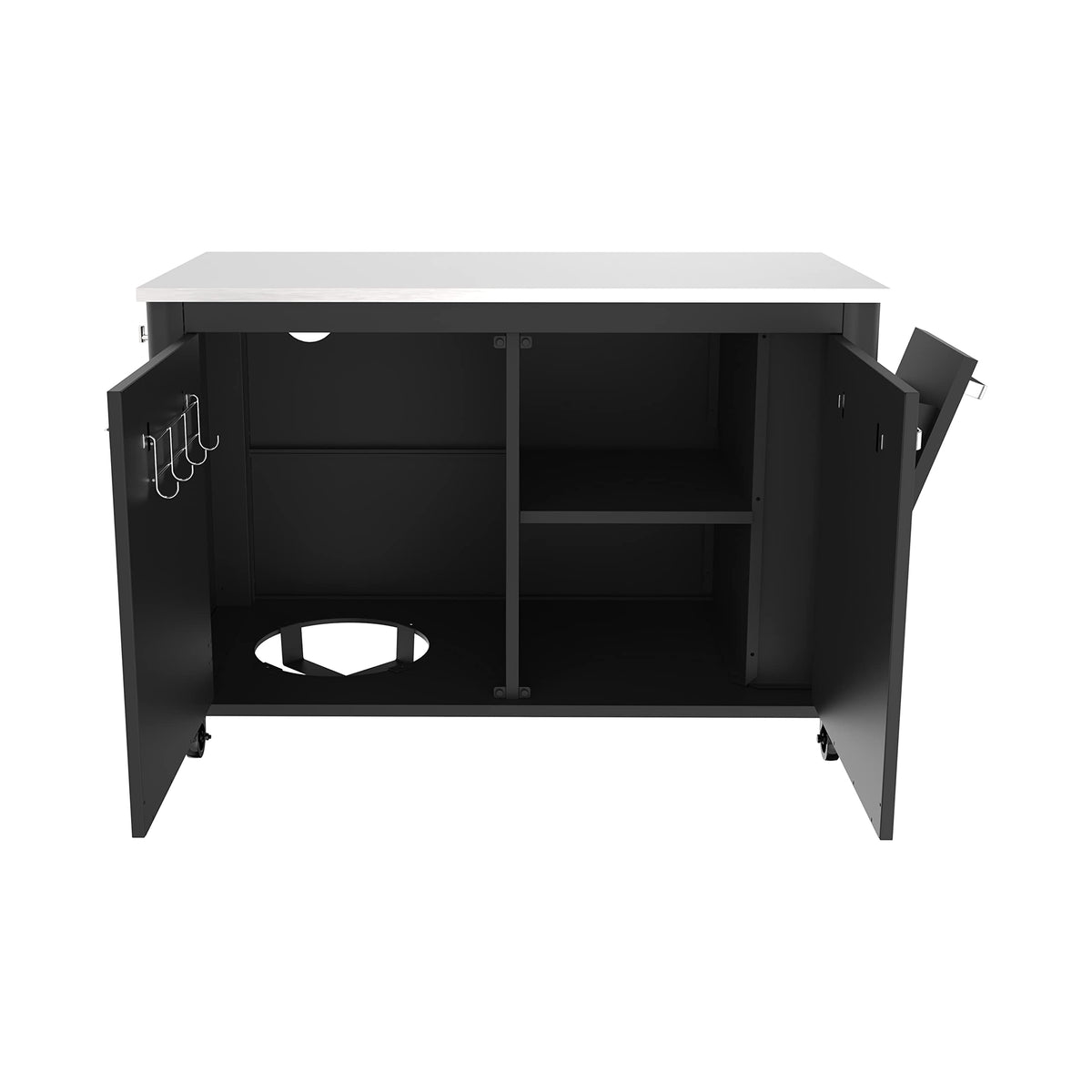 Outdoor-Gartenschrank mit Edelstahl-Arbeitsplatte, 2 Türen und 4 Rollen, 127 x 67 x 90 cm