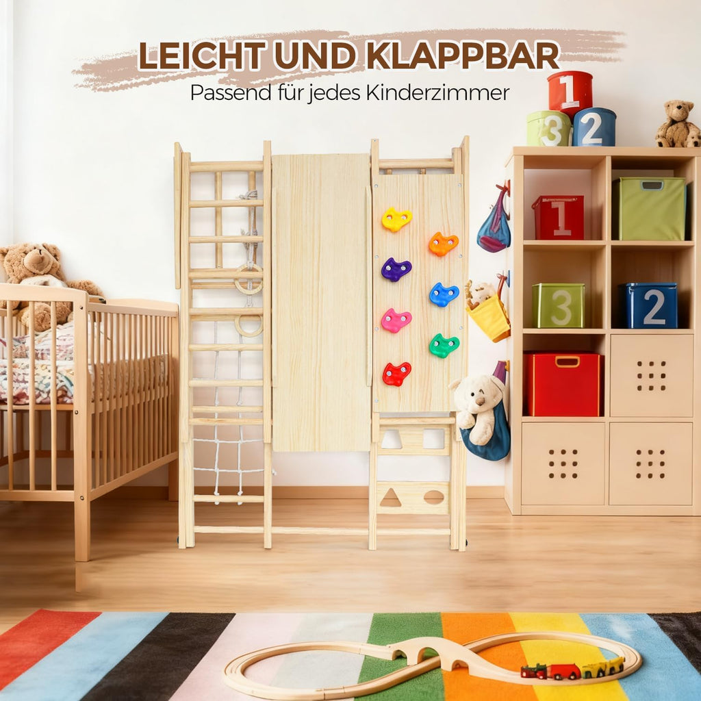 Klettergerüst klappbar für Kinder ab 1 Jahr, 10-in-1 Indoor Spielplatz aus Kiefernholz