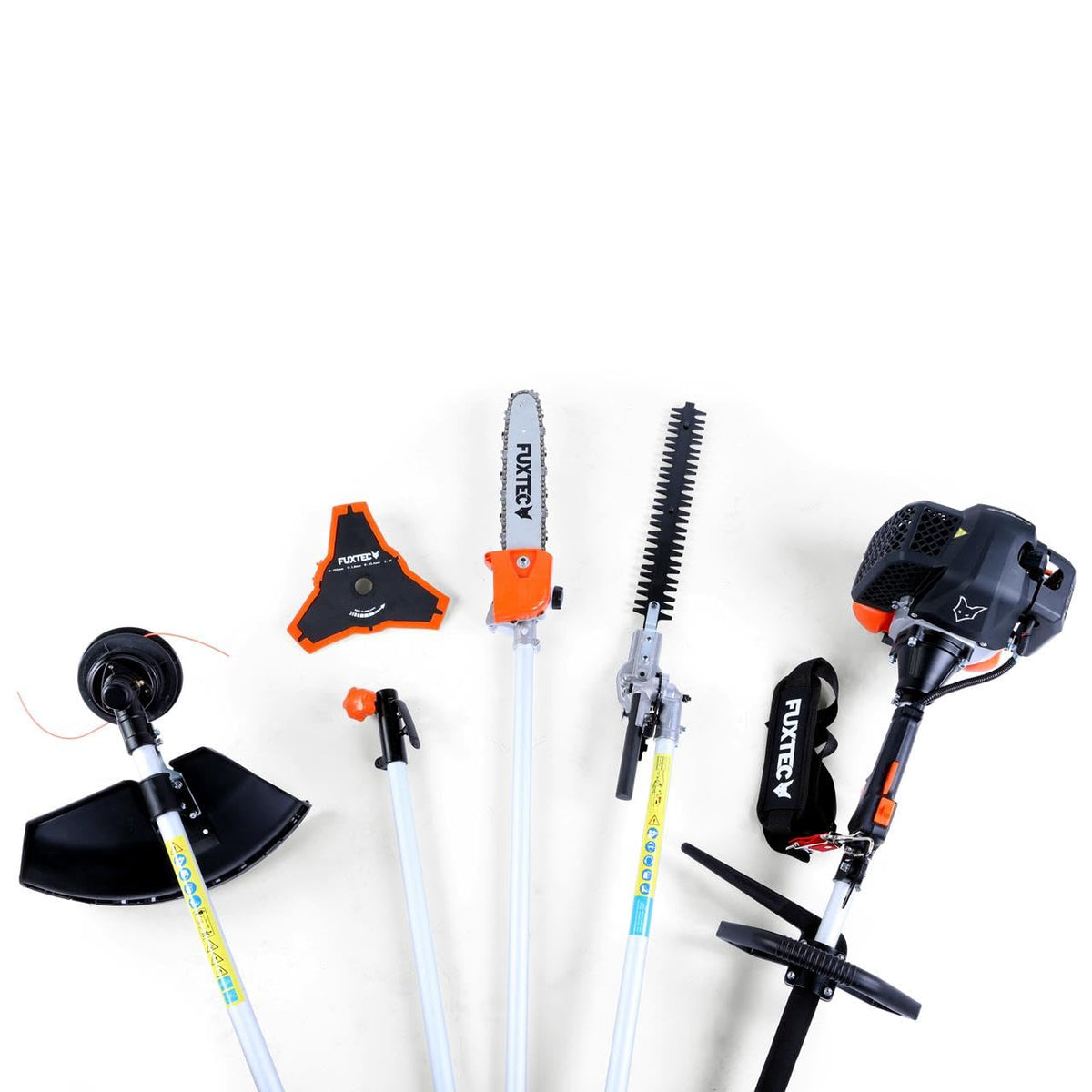 Benzin Motorsense 5in1 Multitool 52 ccm 3 PS mit Heckenschere, Hochentaster, Doppelfadenkopf und 3-Zahn-Messer