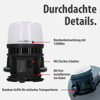 LED Baustrahler 360° Hybrid 12000lm für 18V Akku, 4 Schaltstufen, 5m Kabel, ohne Akku