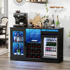 Barschrank mit Kühlschrank in Schwarz, 120 cm breit mit 9 Weinregalen, LED-Beleuchtung und Bewegungssensor
