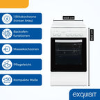 Freistehender Elektroherd EH9-3-090weiss, 50 cm breit, 48 l Backofen mit 4 Kochplatten und Energieklasse A, inkl. Grillrost und Backblech