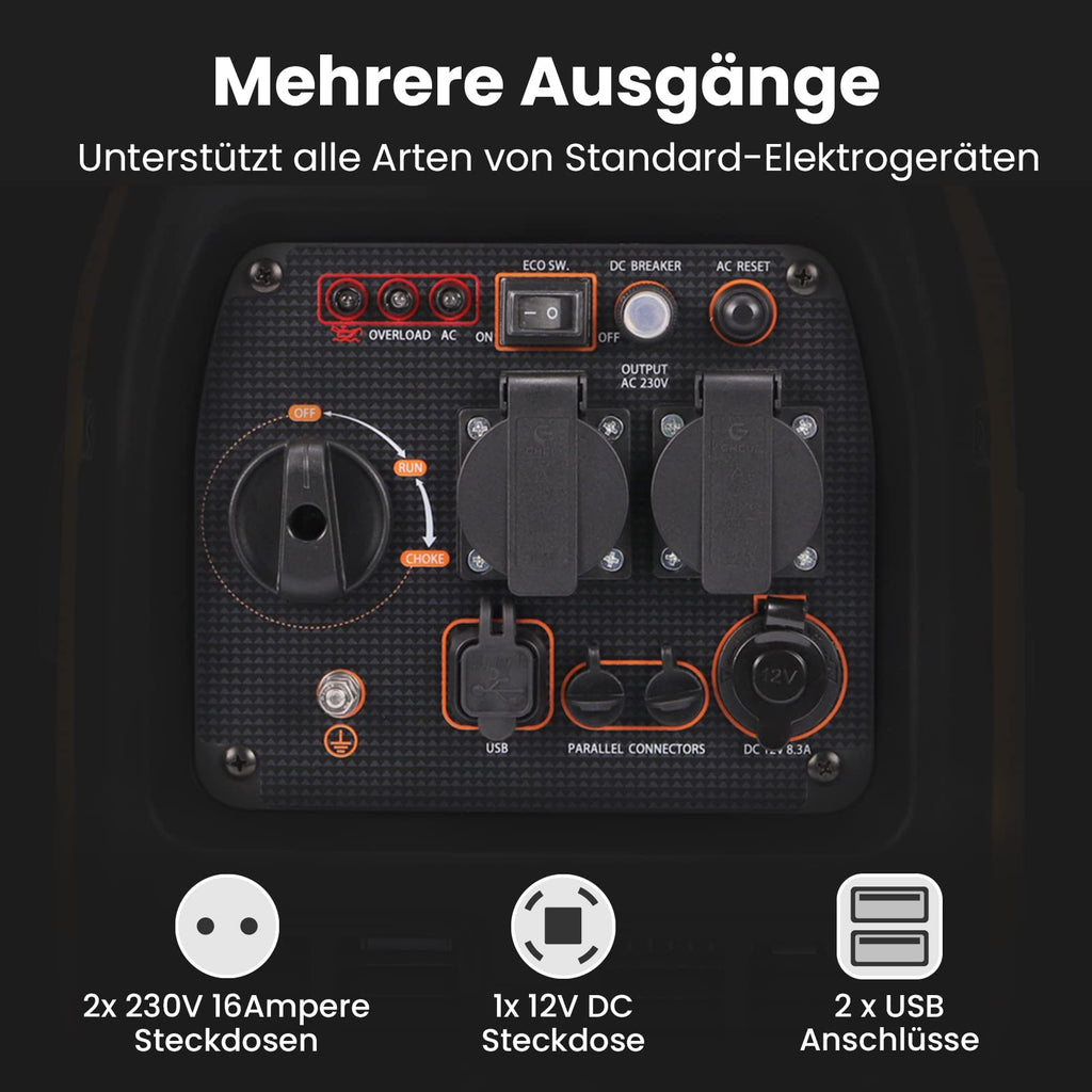 Inverter Stromerzeuger 3300W Benzin Stromgenerator 3000W Dauerleistung 230V leise für Camping und Zuhause