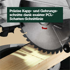 Kapp- und Gehrungssäge KGS 254 M mit Zugfunktion und 254 mm Sägeblatt, inkl. Materialklemme und Spänefangsack