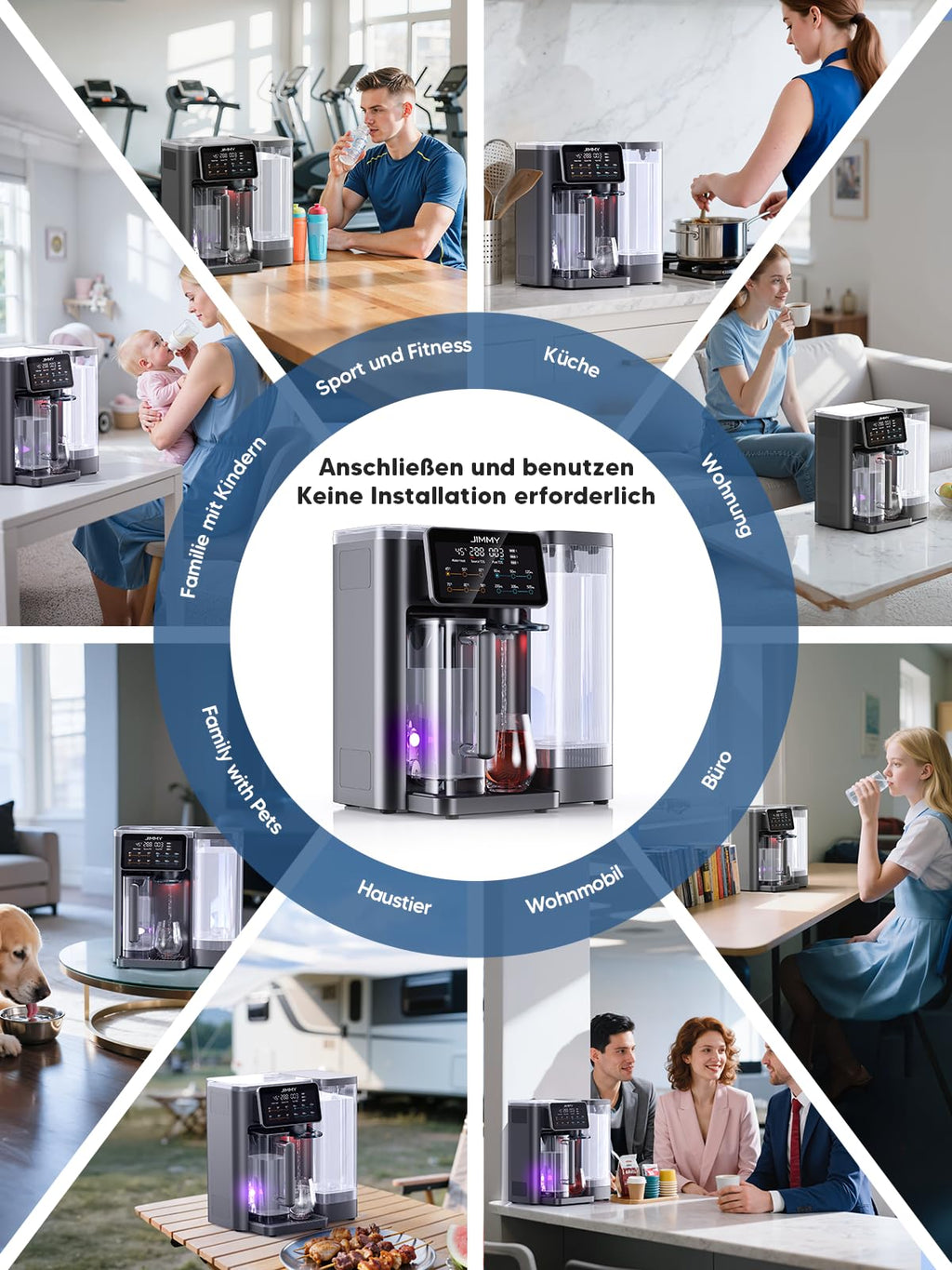 Umkehrosmoseanlage Auftisch mit Heißwasserspender, 7-stufige Filterung mit UV und Mineralien, 5 L Tank, 7 Temperaturstufen