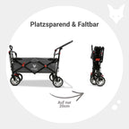 Faltbarer Bollerwagen FX-CT700 für 2 Kinder, grau, mit gepolstertem Innenraum, Sonnendach und Feststellbremsen, 75 kg Tragkraft