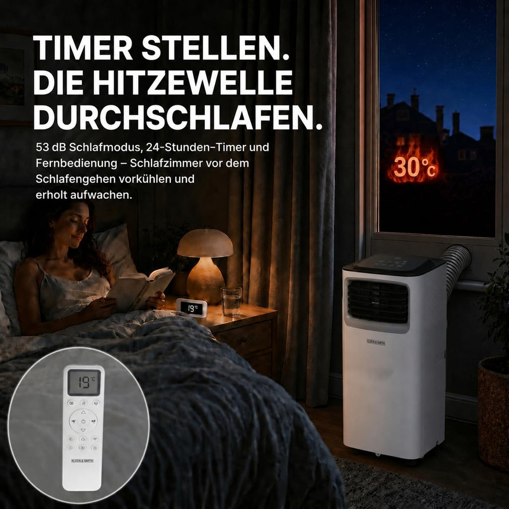 Mobile Klimaanlage 9000 BTU mit Luftentfeuchter und Ventilator, 3-in-1 Klimagerät für Räume bis 20 m², mit Abluftschlauch, Schiebefenster-Adapter