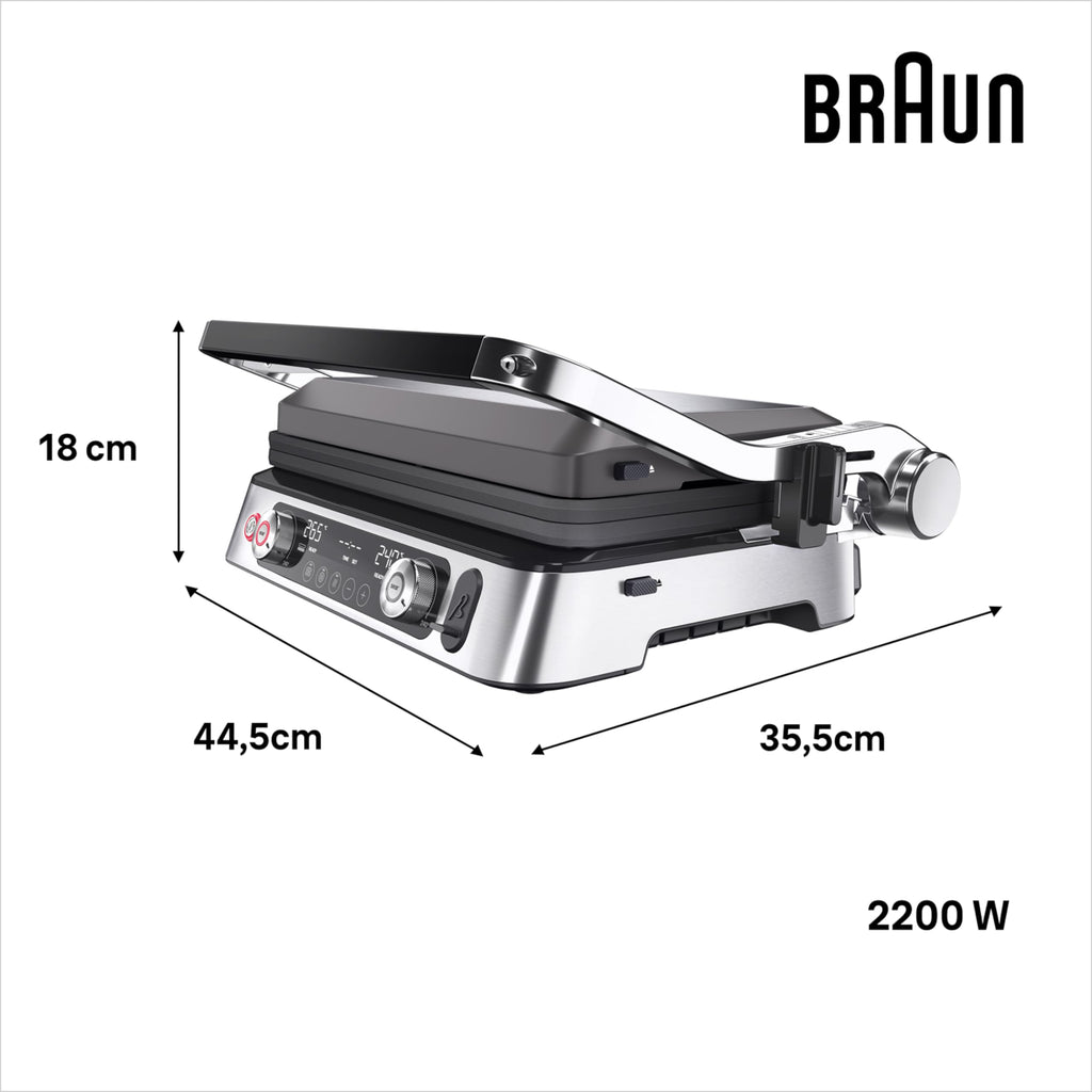 Kontaktgrill MultiGrill 9 Pro CG 9167 mit Grill-, Flach- und Waffelplatten, Temperaturfühler, 3 Grillpositionen und Boost-Funktion bis 265 °C