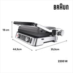 Kontaktgrill MultiGrill 9 Pro CG 9167 mit Grill-, Flach- und Waffelplatten, Temperaturfühler, 3 Grillpositionen und Boost-Funktion bis 265 °C