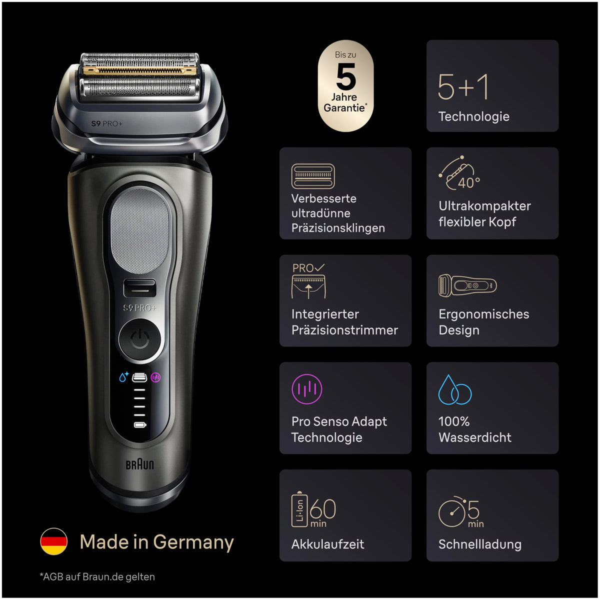 Elektrischer Rasierer Series 9 PRO+ 9665cce für Herren, Graphit, mit 6-in-1 SmartCare Center und Reiseetui