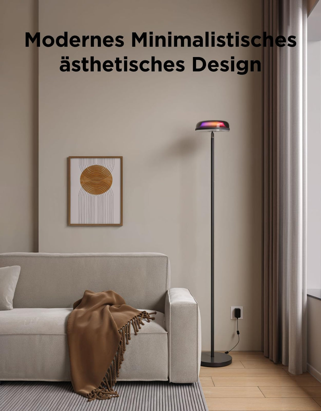 Stehlampe Deckenfluter mit RGBICWW-Wellenbeleuchtung, 330° drehbarer Lampenkopf, 1000 lm, 2700-6500 K, Alexa und Matter