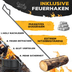 Feuerschale mit Grillrost Ø65 cm aus Stahl mit Rollen Funkenschutz Grillrost Ø52 cm und Feuerhaken 60 cm