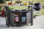 BBQ-Beistelltisch Unity XL, 134 x 51,7 x 89,6 cm, graphitgrau, wetterfest, mit Edelstahl-Arbeitsplatte, Besteckhaken, Küchenrollenhalter und