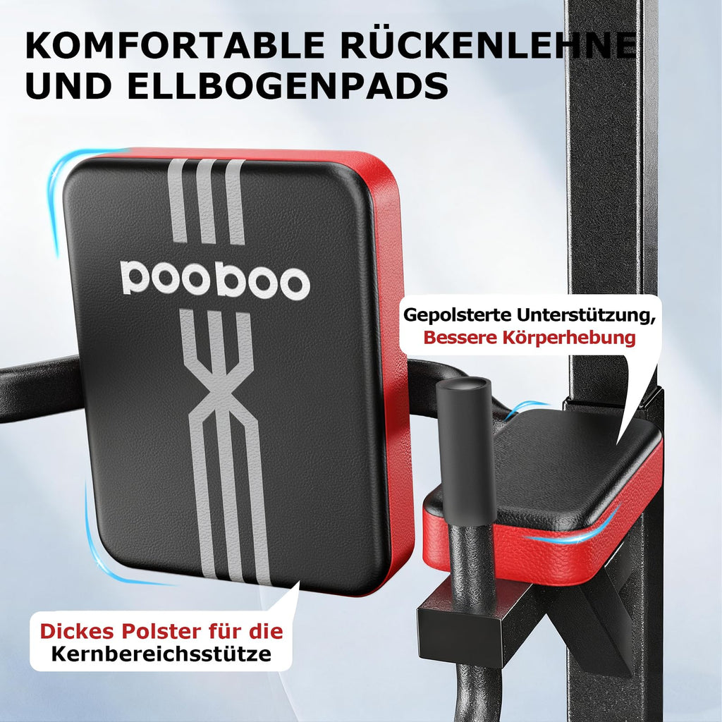 Power Tower Dip-Station mit Klimmzugstange, freistehend, 7-fach höhenverstellbar, bis 200 kg, inkl. Widerstandsband