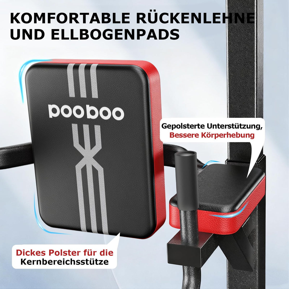 Power Tower Dip-Station mit Klimmzugstange, freistehend, 7-fach höhenverstellbar, bis 200 kg, inkl. Widerstandsband