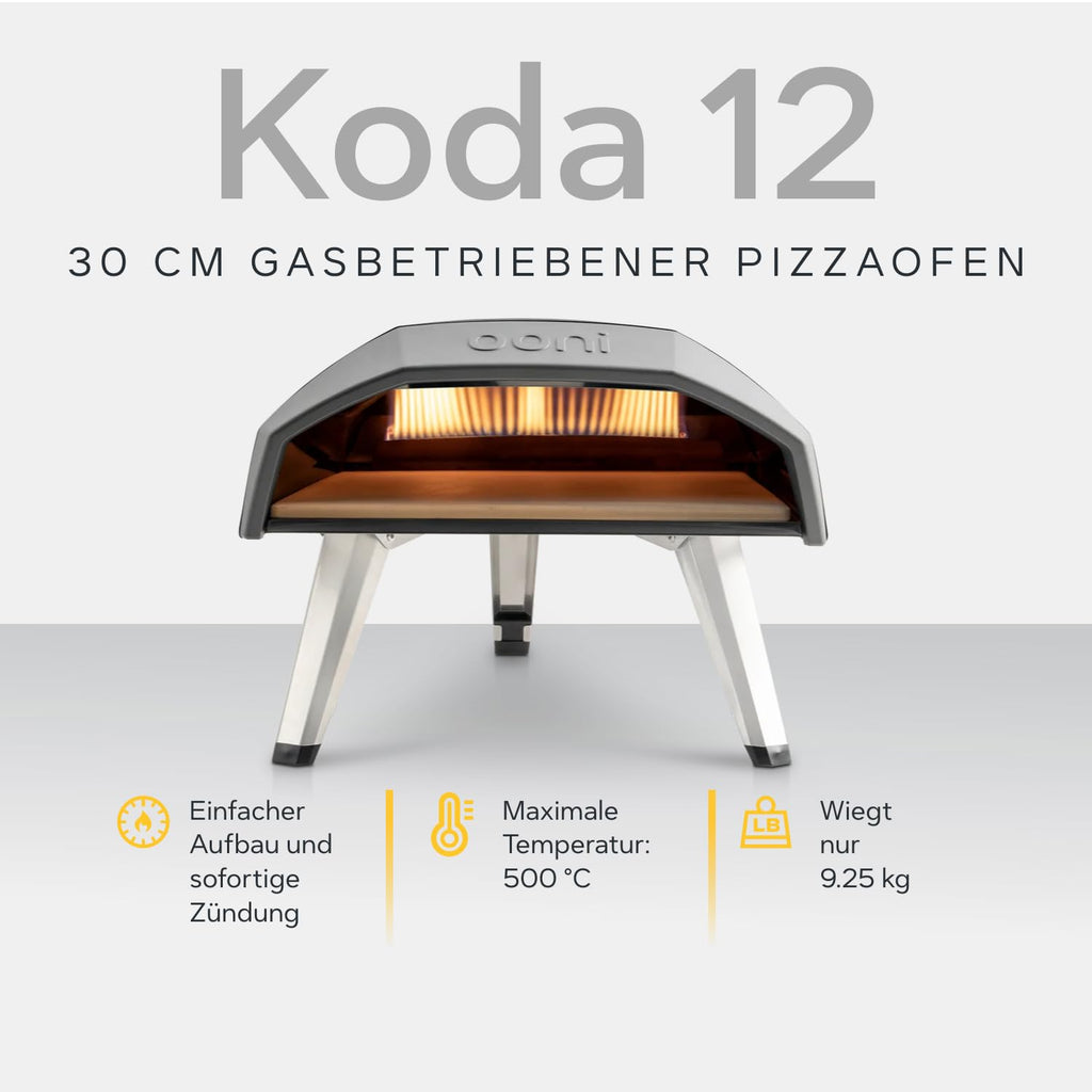 Gas-Pizzaofen Koda 12 für 50 mBar bis 500 °C mit 30 cm Backfläche und tragbarem Design für Garten und Balkon