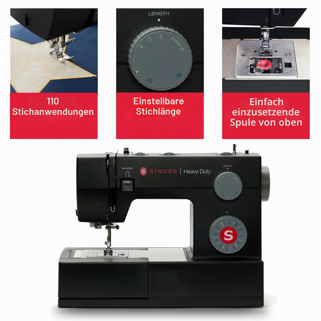 Nähmaschine Heavy Duty 4432 mit 32 Stichen, 1.100 Stiche pro Minute und Freiarm, schwarz