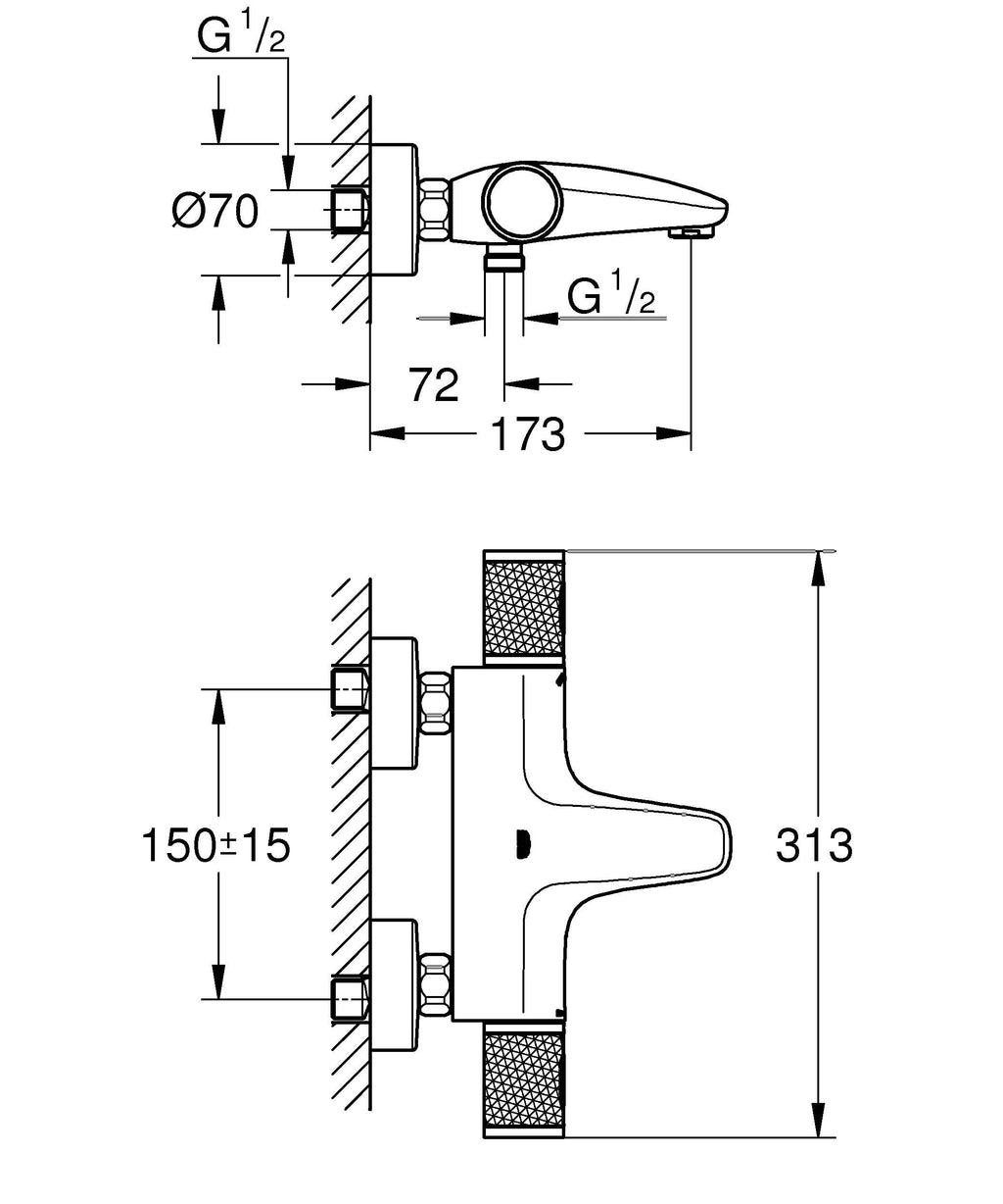 Thermostat-Wannenarmatur Precision Feel 34788000 wassersparend mit Sicherheitssperre bei 38 °C kühler Oberfläche Chrom