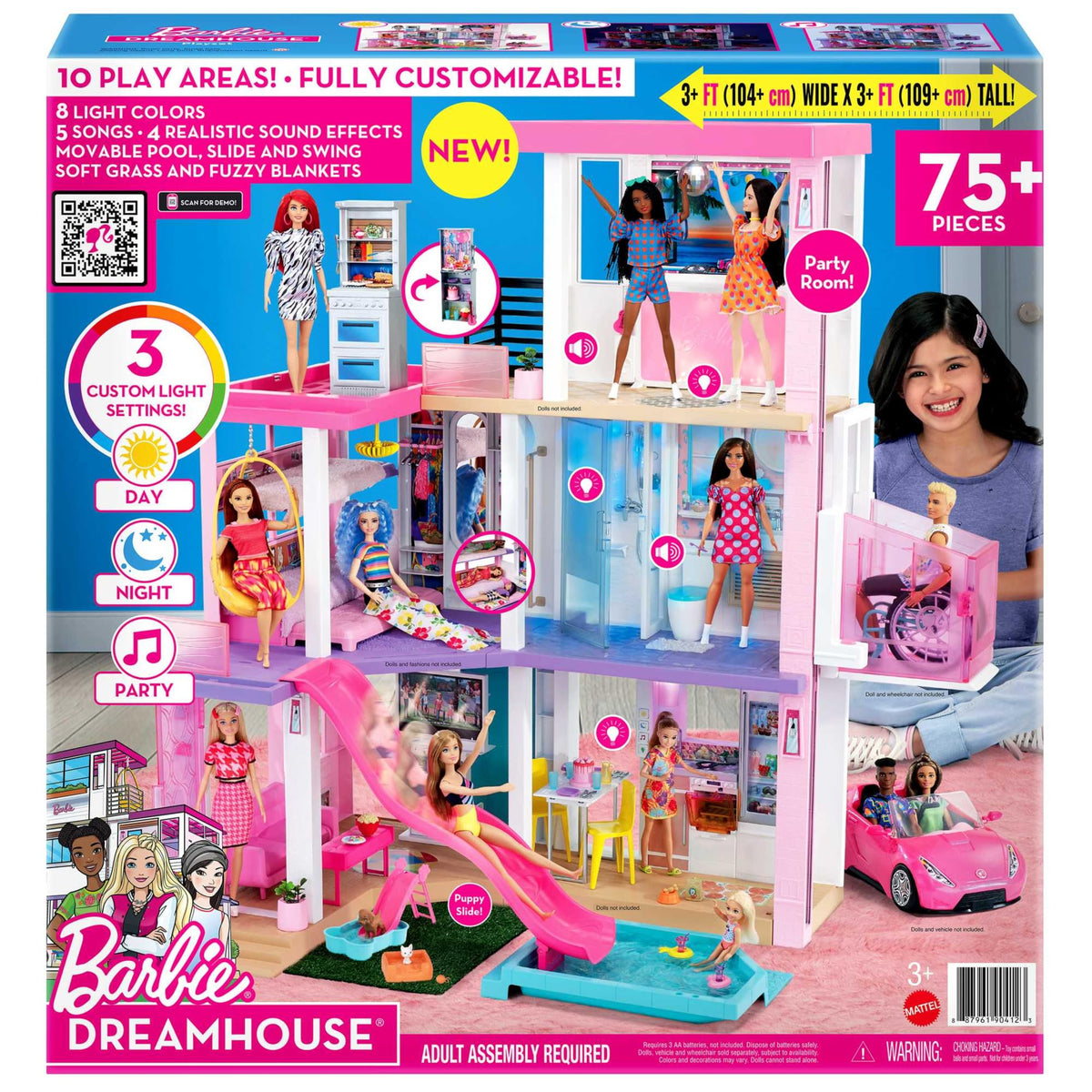 Puppenhaus Spielset Traumvilla, ca. 110 cm hoch und 105 cm breit, mit 10 Räumen, Aufzug, Rutsche, Pool und über 75 Teilen