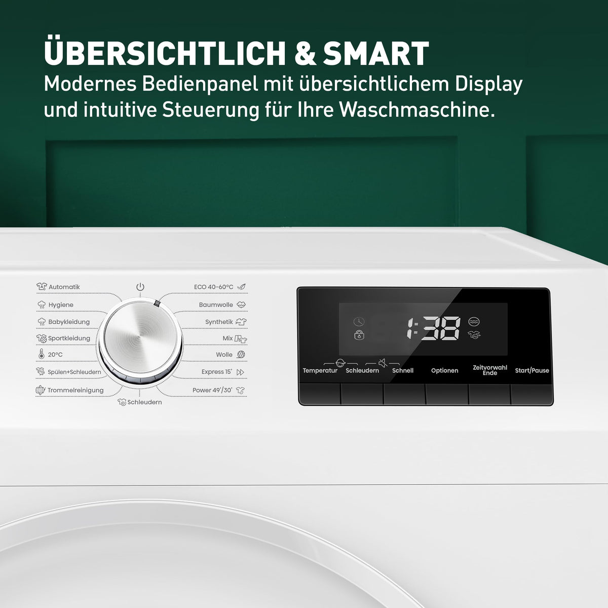 Waschmaschine 8 kg 1400 U/min 15 Programme AquaStop Inverter-Motor LED-Display Steam-Funktion Energieeffizienzklasse A Weiß