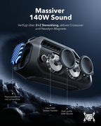 Bluetooth-Lautsprecher Boom 2 Plus 140 W Stereo IPX7 wasserdicht 20 Stunden Akkulaufzeit 30 W Schnellladung integrierte Powerbank