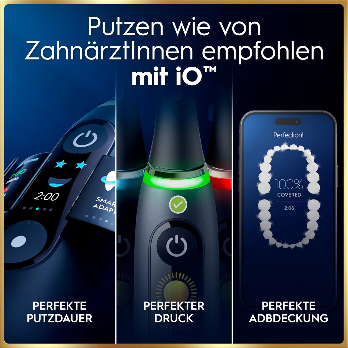 Elektrische Zahnbürste iO Series 9 mit 3 Aufsteckbürsten, 7 Putzmodi, magnetischer Schnellladestation und Reise-Etui, Black Onyx