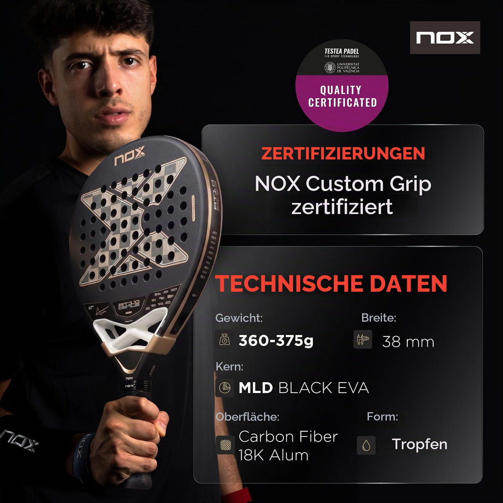 Padel-Schläger AT10 Genius 18K Alum 2026 Carbon 360-375 g für fortgeschrittene Spieler