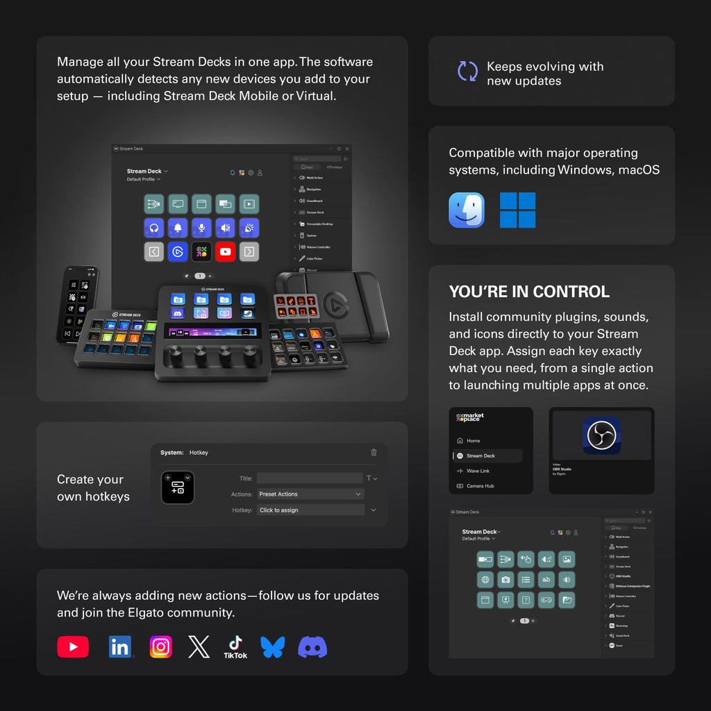 Studio-Controller Stream Deck XL mit 32 anpassbaren Display-Tasten USB-C für Gaming und Office