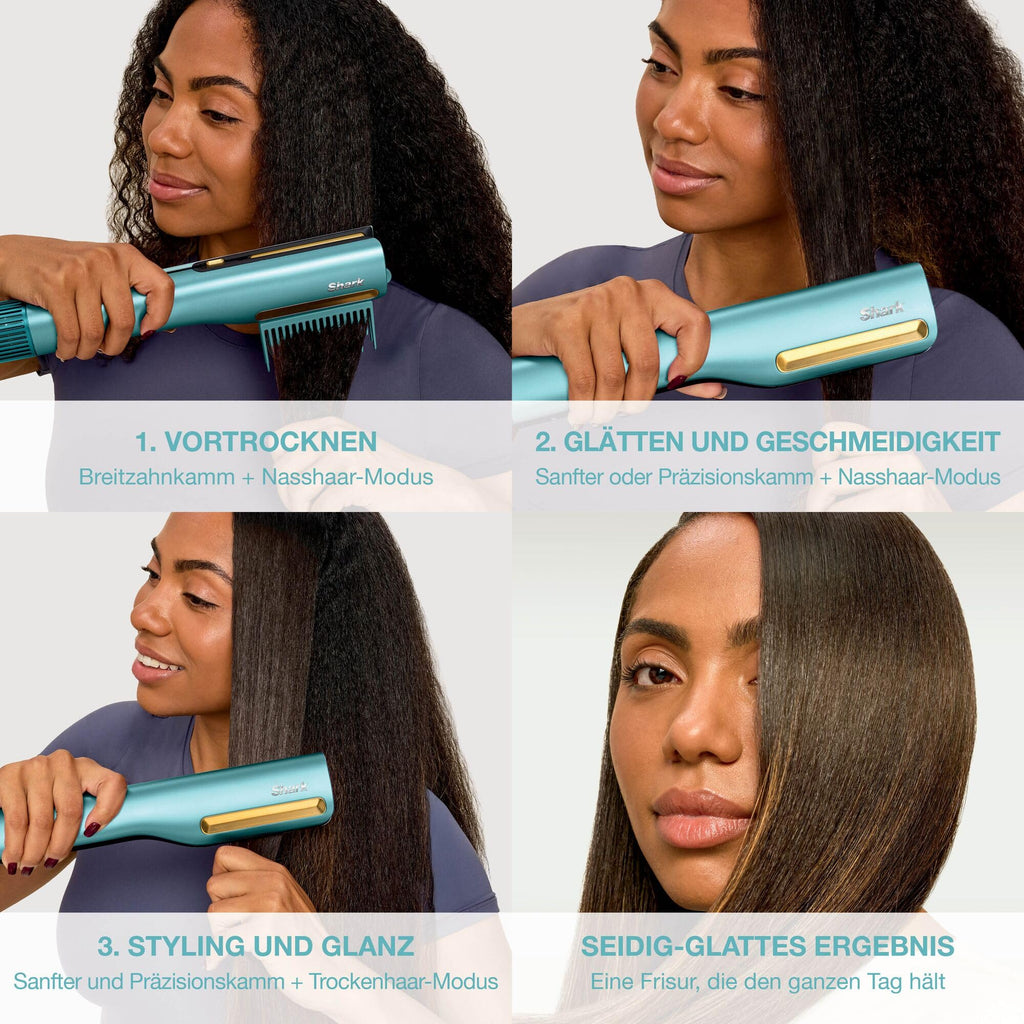2-in-1 Haarglätter und Haartrockner SilkiPro mit Keramikplatten und 3 austauschbaren Kämmen, 230 °C, blau