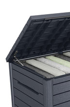 Auflagenbox 870 L in Holzoptik, abschließbar und wasserdicht mit Belüftung, Deckel bis 50 kg belastbar