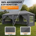 Faltpavillon 3x6 m wasserdicht mit Seitenwänden, OneTouch Aufbau, UV 50+ Schutz, Stahlgestell, Rolltasche, Spannseile und Erdanker, grau