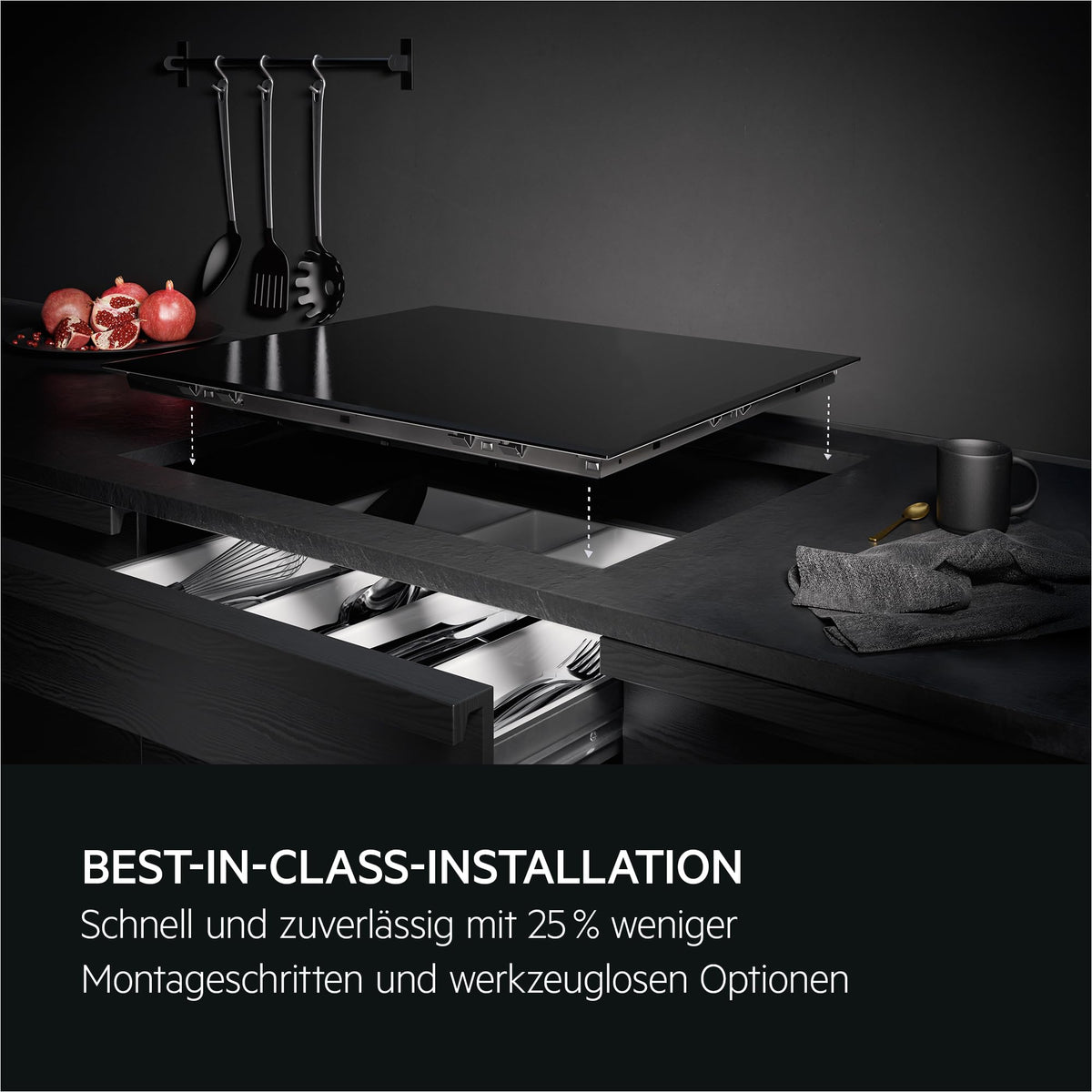 Glaskeramik-Kochfeld 60 cm mit 4 Kochzonen und Rahmen aus Edelstahl, schnelles Aufheizen, TN64RA06XB