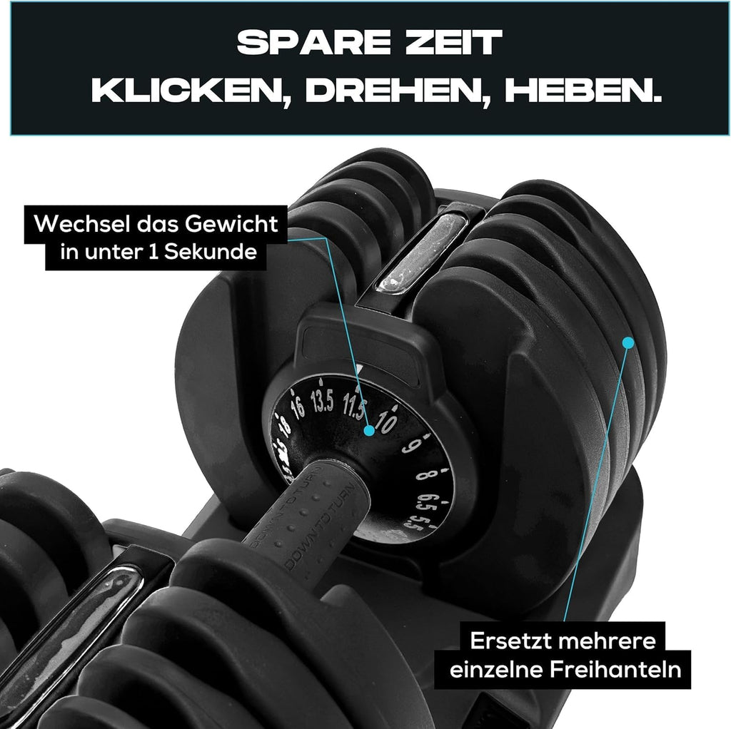 Verstellbare Hanteln 24 kg, 2er-Set, 15-in-1, stufenlos verstellbar von 2,5 bis 24 kg, platzsparend