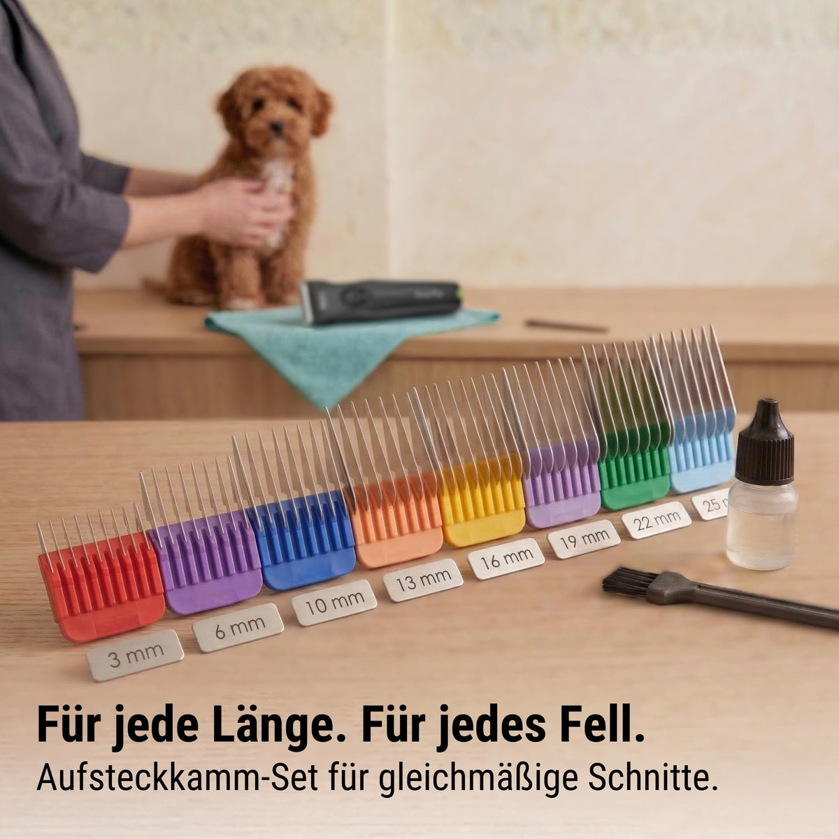 Akku-Haarschermaschine Arco Pro für Hunde und Katzen mit 1,5 mm Edelstahlklinge 120 Min Akkulaufzeit Aufsteckkämmen
