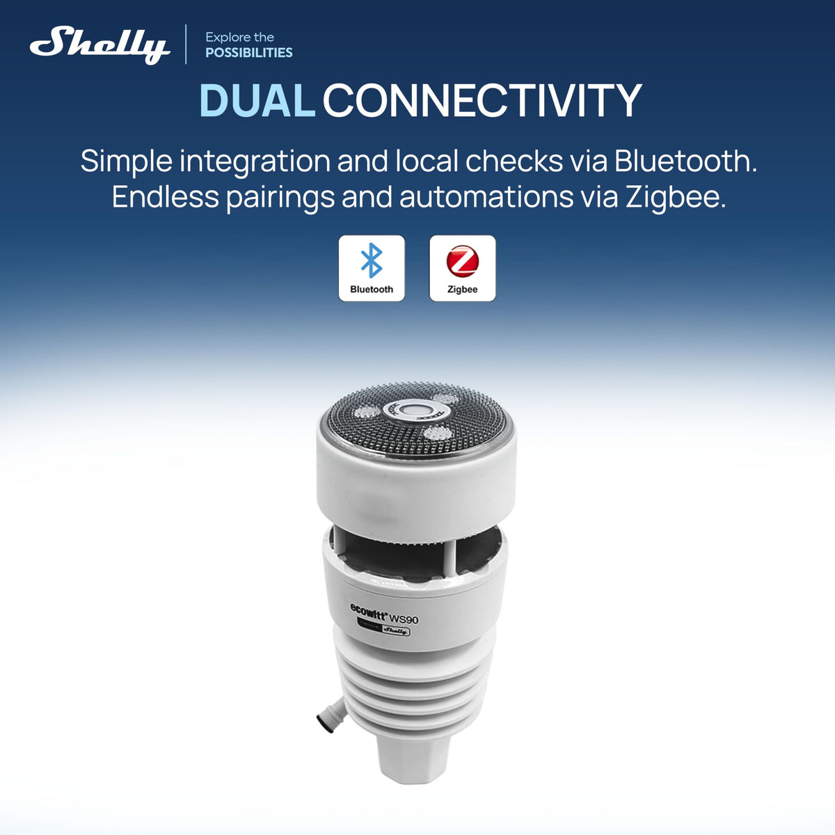 7-in-1 Smart Wetterstation WS90 mit Bluetooth und Zigbee, solarbetrieben, IPX5, für Echtzeit-Wetterdaten