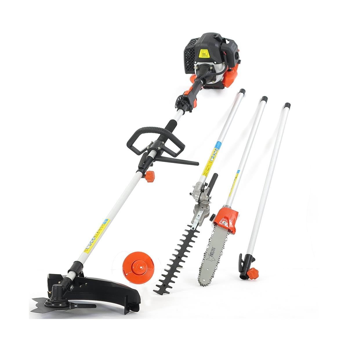 Benzin Motorsense 5in1 Multitool 52 ccm 3 PS mit Heckenschere, Hochentaster, Doppelfadenkopf und 3-Zahn-Messer