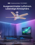 Deckenventilator mit Licht 132 cm dimmbare LED RGB-Ambientlicht DC-Motor App- und Alexa-Steuerung