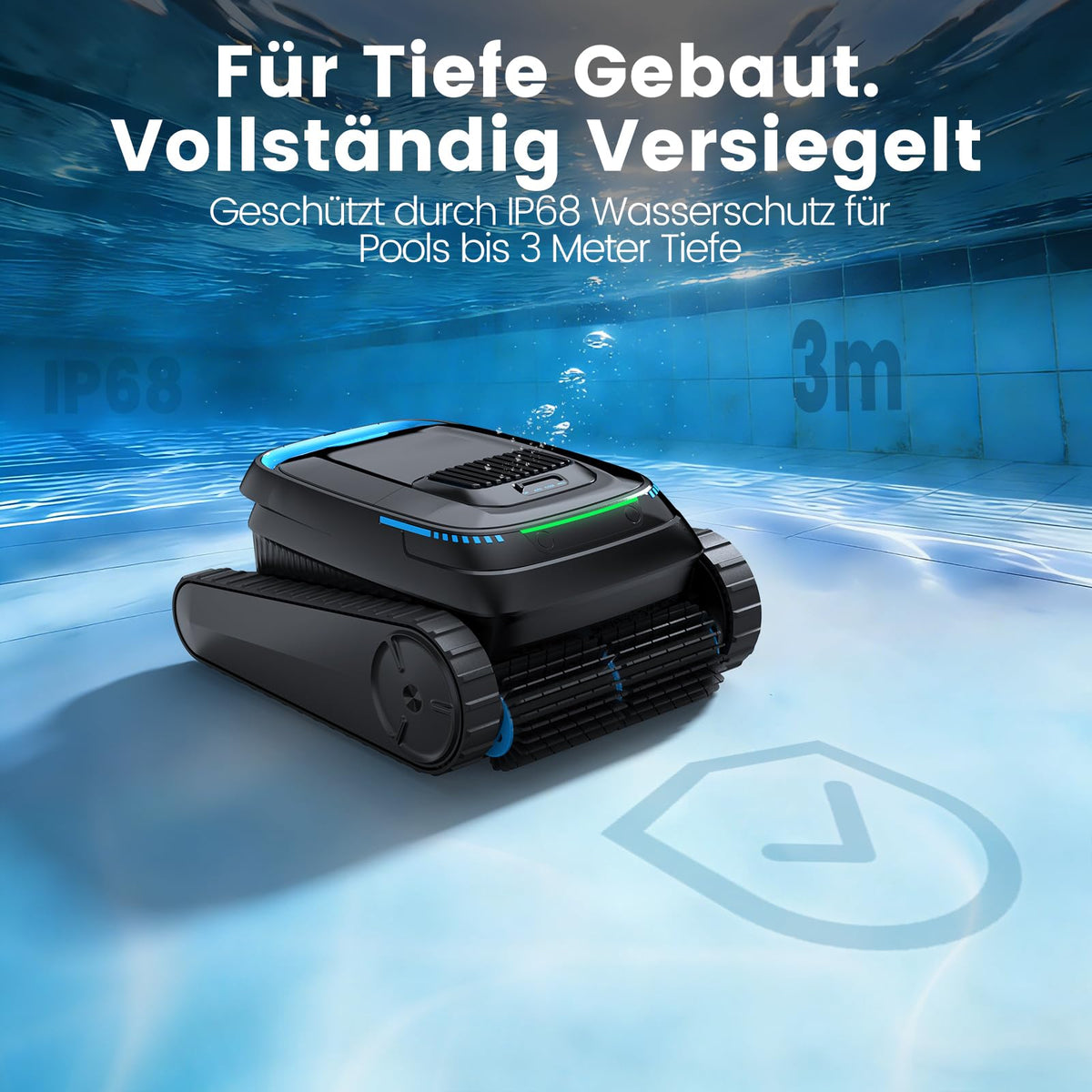 Kabelloser Poolroboter PC10 für Boden, Wand und Wasserlinie, 18.927 LPH Saugleistung, 4-Liter-Filterkorb