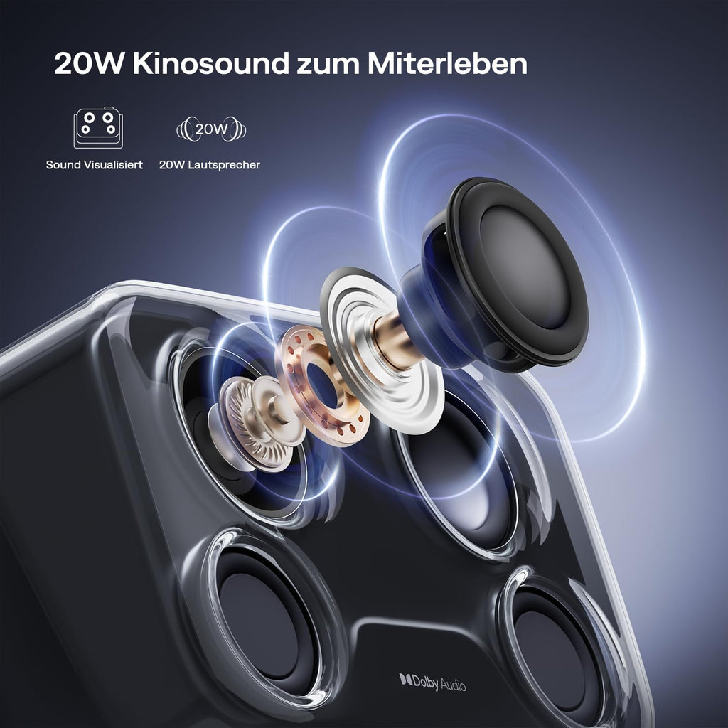Tragbarer Smart Beamer mit Google TV, 1080p, 4K unterstützt, 500 ANSI Lumen und 20-W-Dolby-Audio