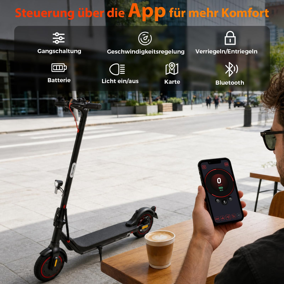 E-Scooter für Jugendliche ab 14 Jahren, ABE, 500 W, 20 km Reichweite, 8,5 Zoll Luftreifen, faltbar, App