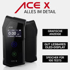 Alkoholtester X mit elektrochemischem Sensor 2 AAA-Batterien Transporttasche und 6 Mundstücken