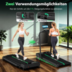 Klappbares Laufband für Zuhause bis 12 km/h mit 2,75 PS Motor und 9 % Steigung, leises Walking Pad mit App und Lautsprechern, bis 160 kg