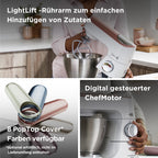 Küchenmaschine mit Waage und 5 l Edelstahlschüssel, 1200 W, inkl. 3-teiligem Patisserie-Set, Weiß