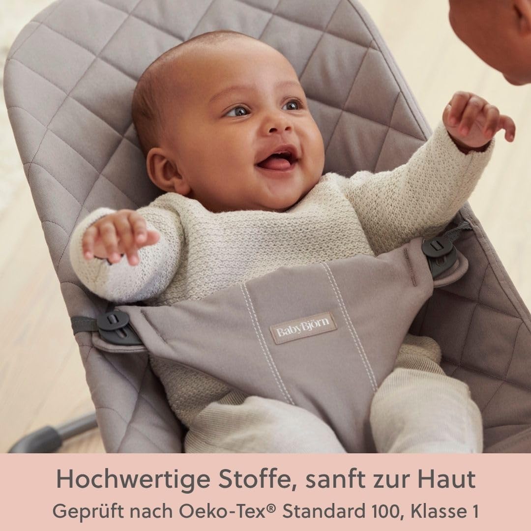 Babywippe Bliss ergonomisch 3,5–13 kg Sandgrau klassische Steppung natürliches Schaukeln 0–2 Jahre Stoff