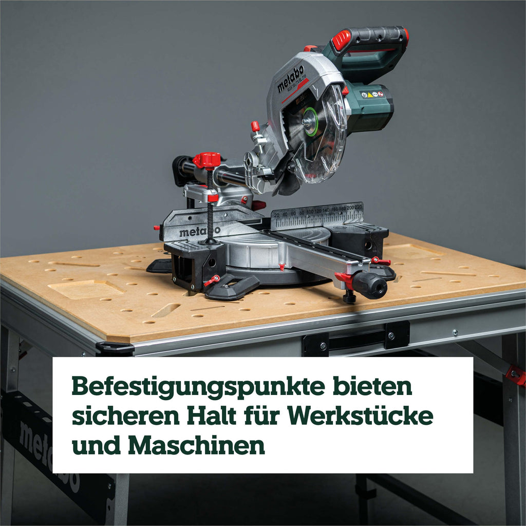 Multifunktionstisch MWB 100, klappbare Werkbank und Montagetisch mit 2 Einhandzwingen, 4 Bankhaken und 2 Eckverbindern