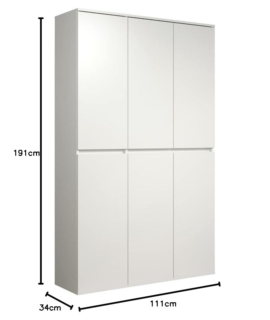 Mehrzweckschrank Nevada mit 6 Türen, 12 Einlegeböden und Kleiderstange, weiß, 111 x 191 x 34 cm
